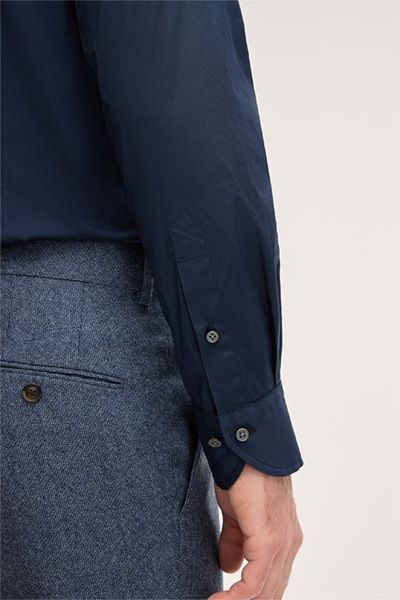 Windsor Lano Marineblaues Baumwollmischhemd Moderner Shaped Fit