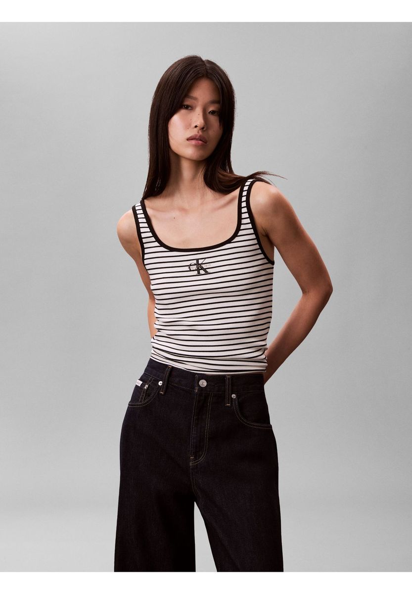 Gestreiftes Figurbetontes Tanktop mit Logo