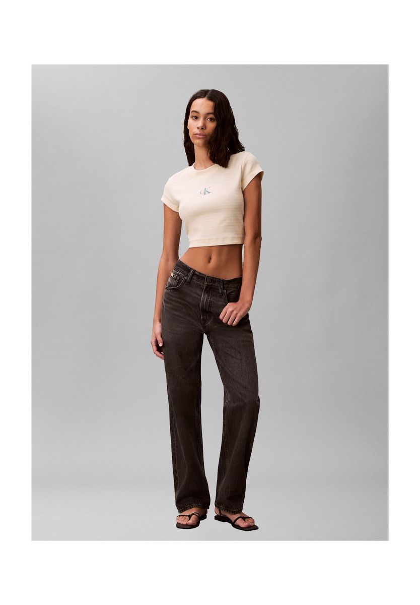 Kurzes, gestreiftes, figurbetontes T-Shirt