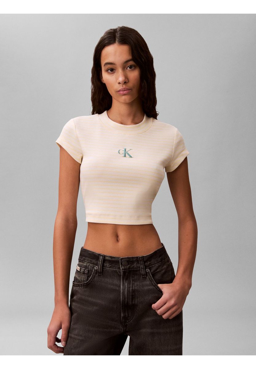 Kurzes, gestreiftes, figurbetontes T-Shirt