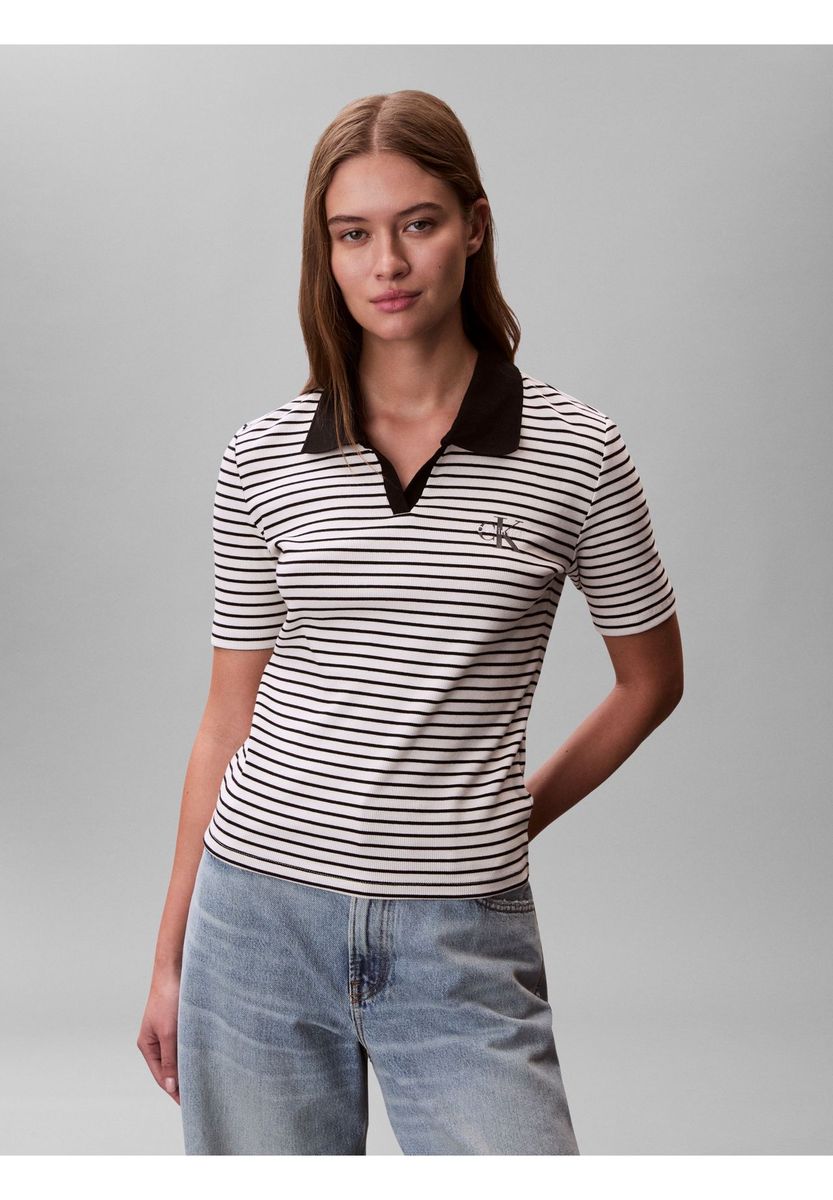 Gestreiftes, figurbetontes Poloshirt