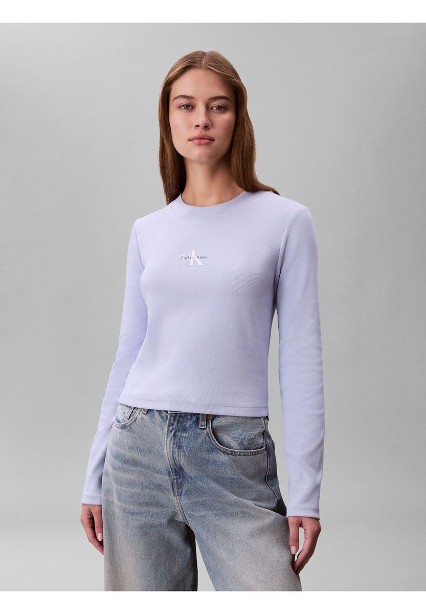 Geripptes, langärmliges, figurbetontes Oberteil