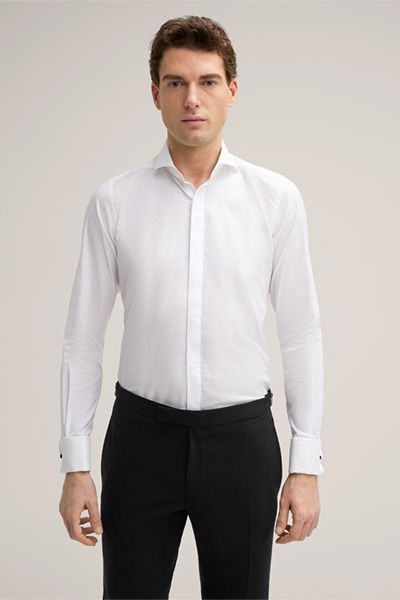 Weißes Baumwoll-Smokinghemd mit Haifischkragen