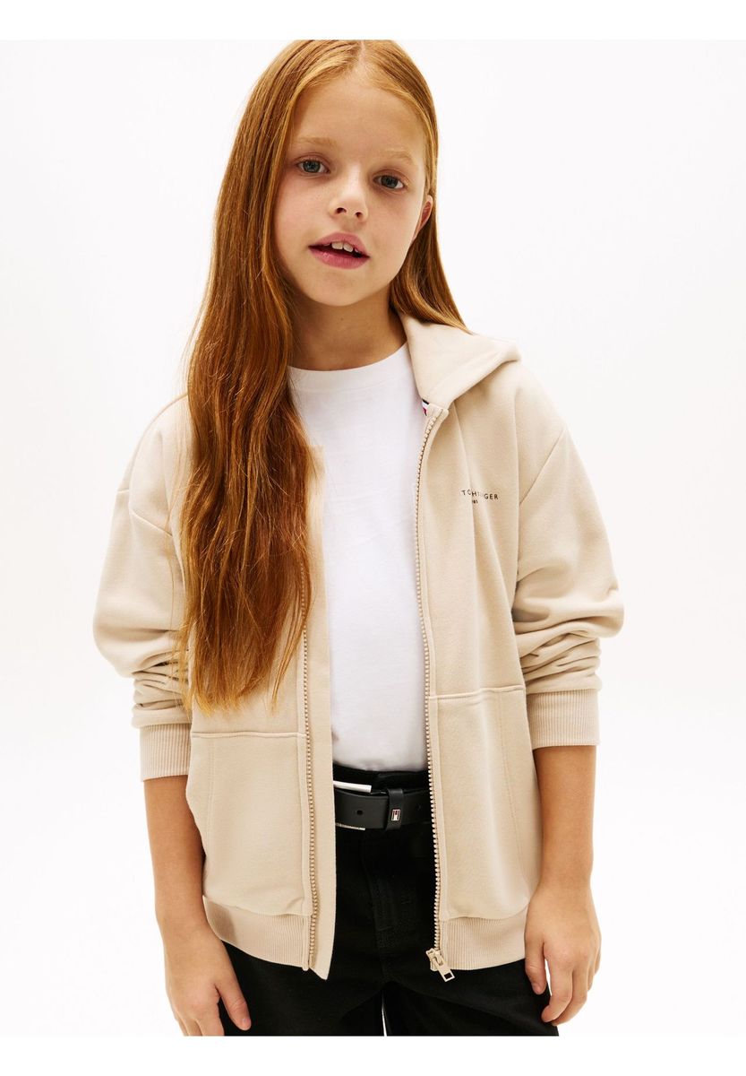 Klassischer beige Zip-Up Hoodie