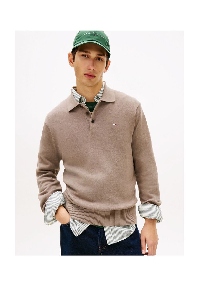 Klassisches Strick-Polo Langarm Oberteil