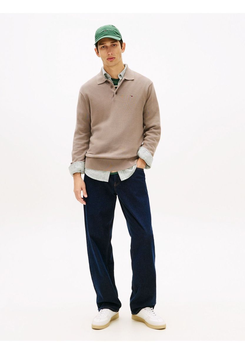 Klassisches Strick-Polo Langarm Oberteil