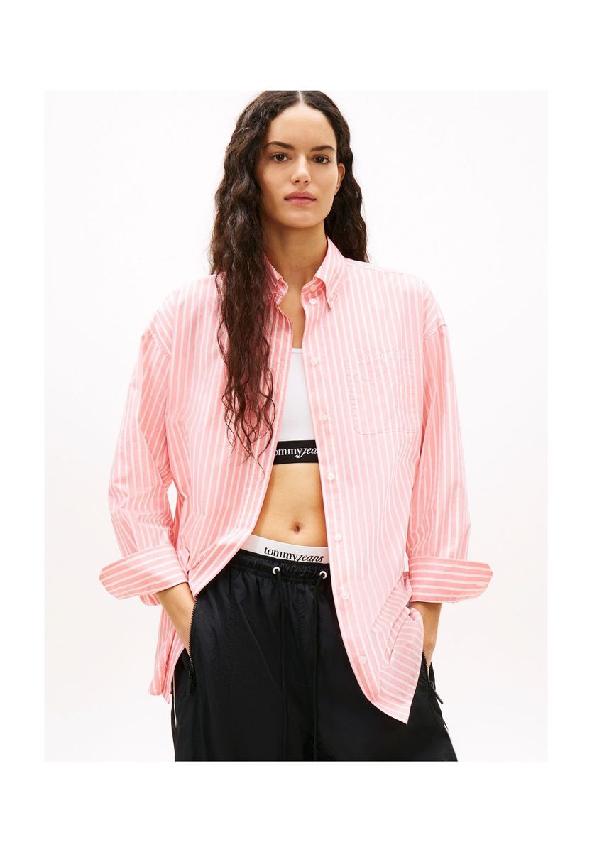 Gestreiftes Oversize-Hemd in Rosa