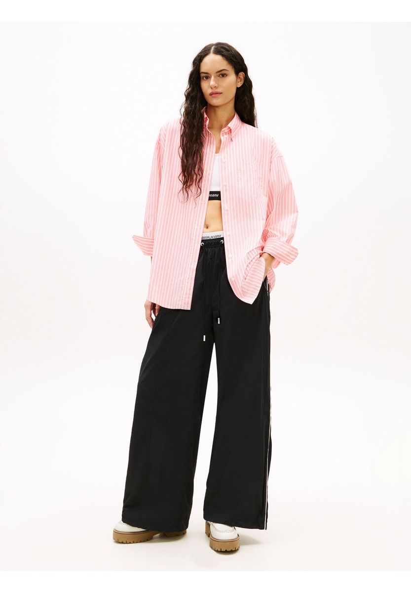 Gestreiftes Oversize-Hemd in Rosa