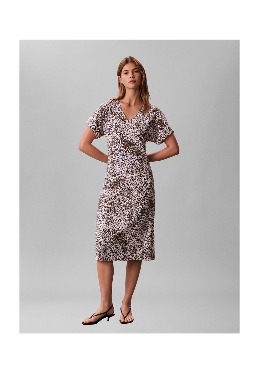 Geblümtes V-Ausschnitt Midikleid