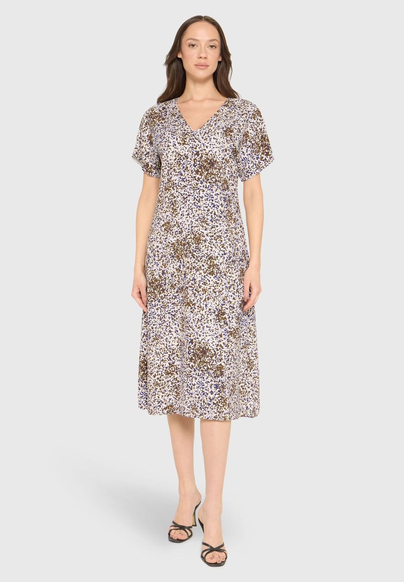 Geblümtes V-Ausschnitt Midikleid