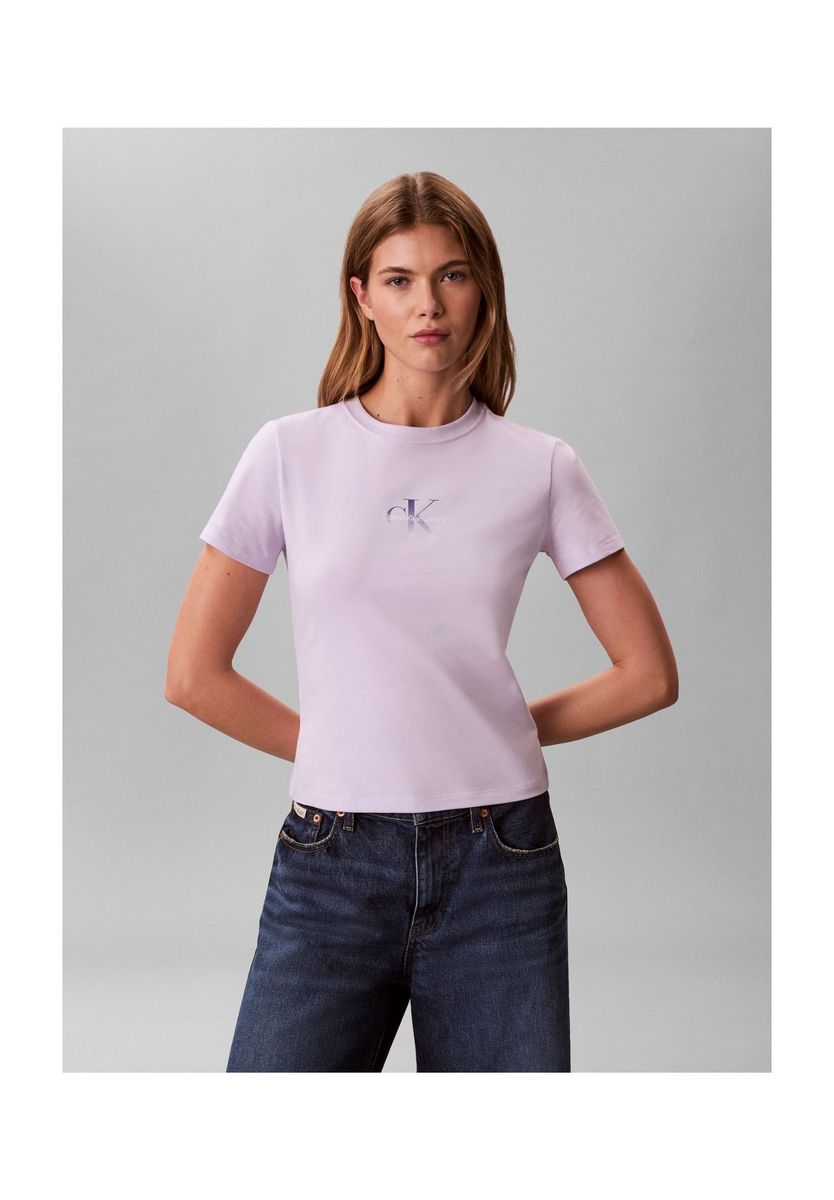 Kurzes Lila T-Shirt mit Logo-Grafik