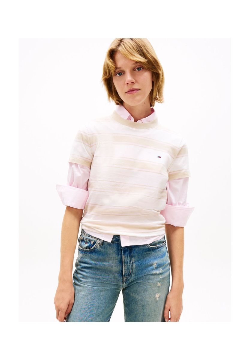 Gestreiftes Baumwoll-T-Shirt mit Rundhalsausschnitt