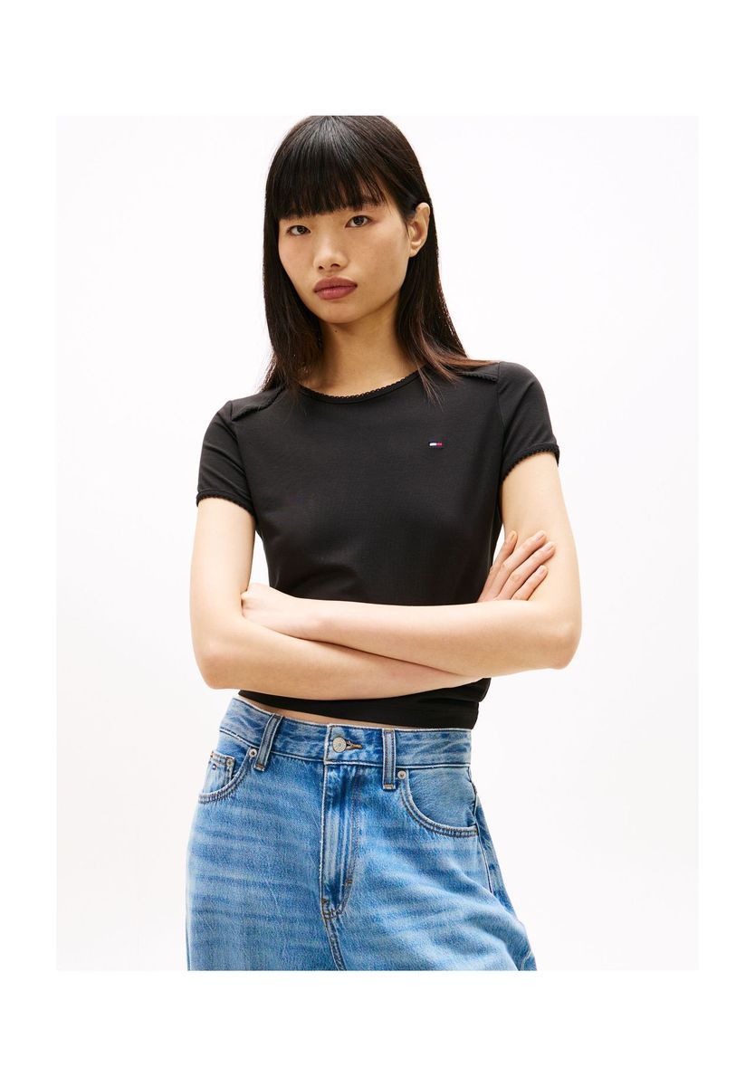 Figurbetontes Cropped T-Shirt mit Logo