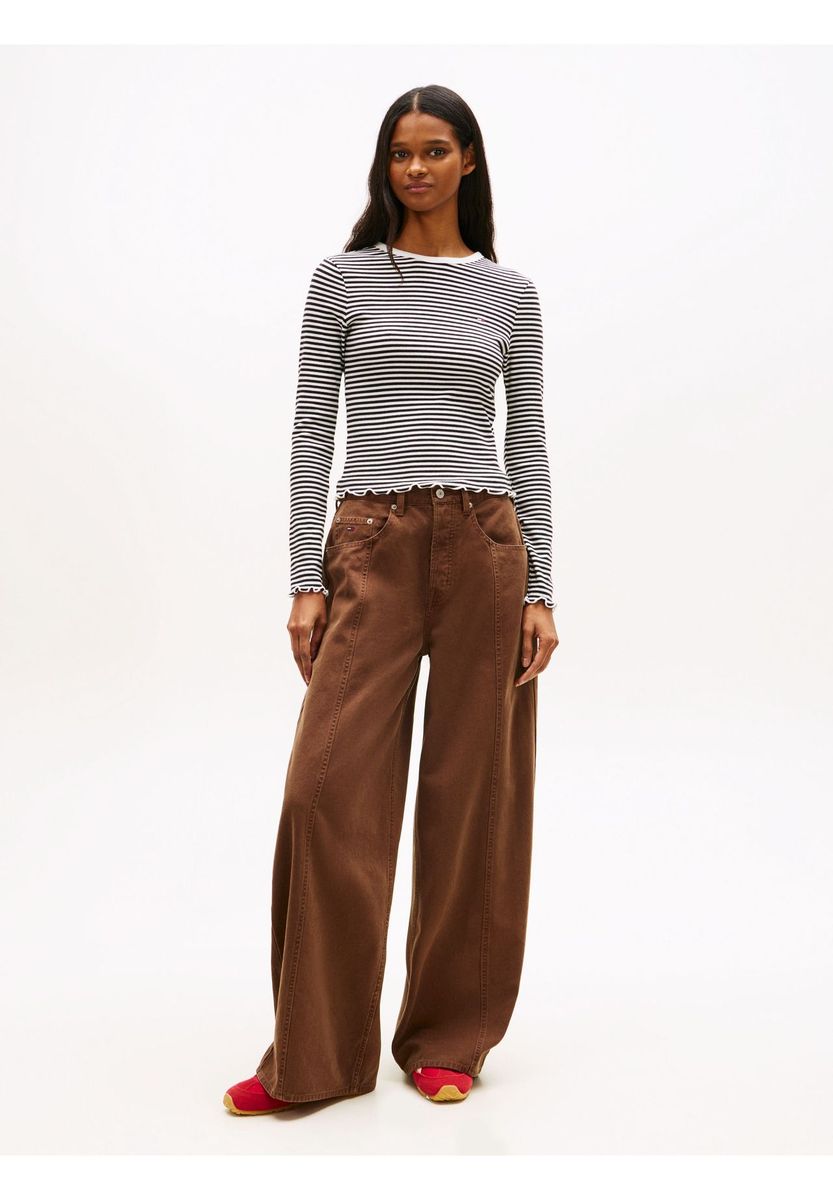 Gestreiftes Langarm Crop Top