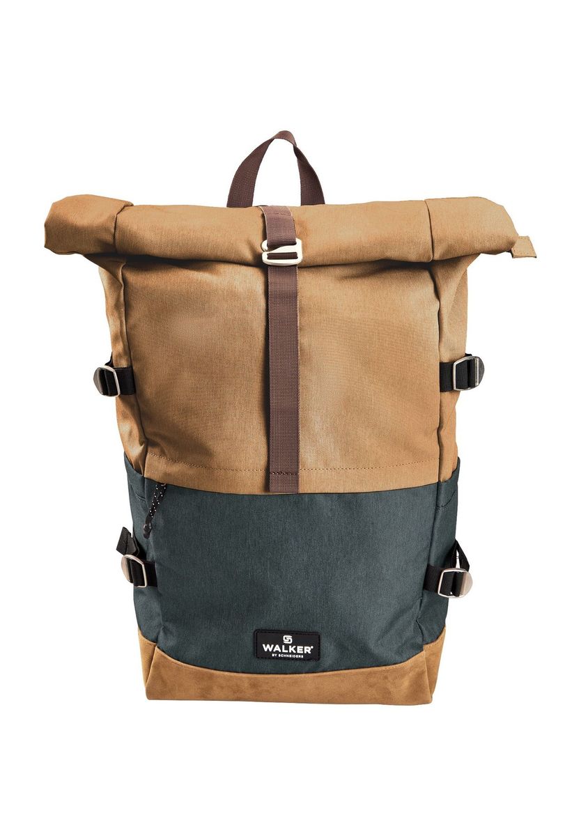 Roll Top Laptop Rucksack Braun Grün