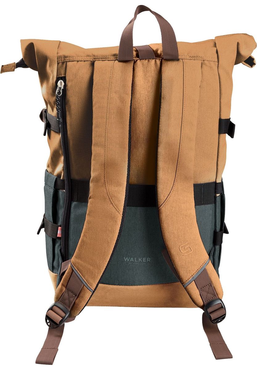 Roll Top Laptop Rucksack Braun Grün