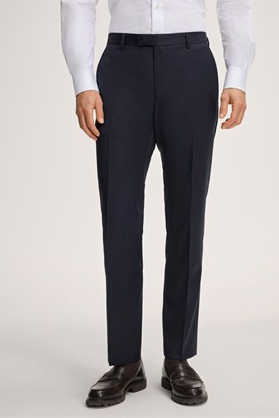 Windsor Sole Marineblaue Wollhose Slim Fit Flat Front