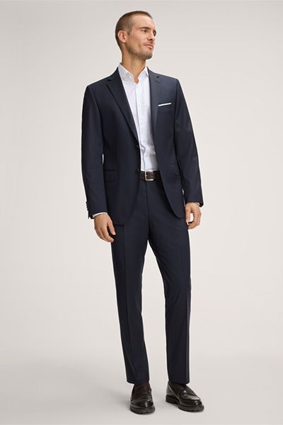 Windsor Sole Marineblaue Wollhose Slim Fit Flat Front