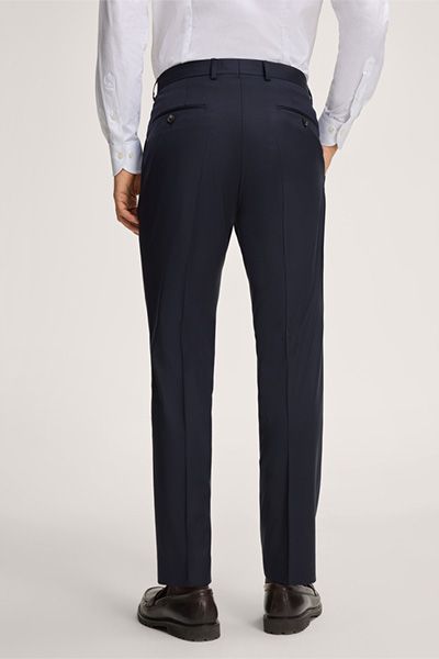 Windsor Sole Marineblaue Wollhose Slim Fit Flat Front