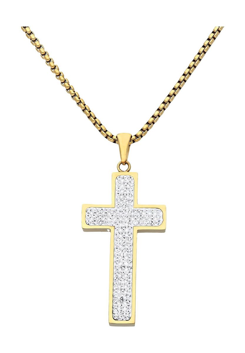 Goldener Edelstahl Kristall Kreuz Anhänger