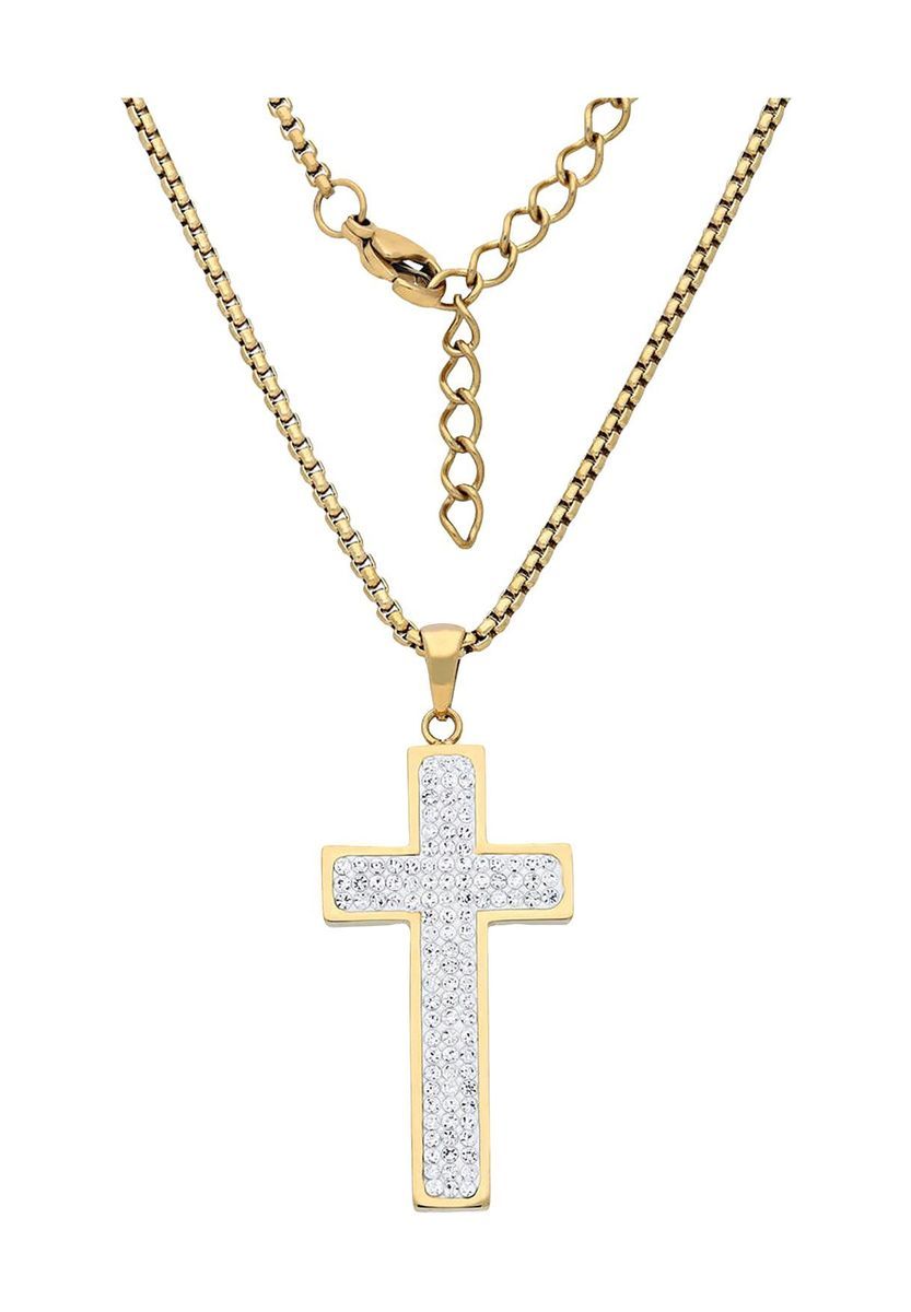 Goldener Edelstahl Kristall Kreuz Anhänger