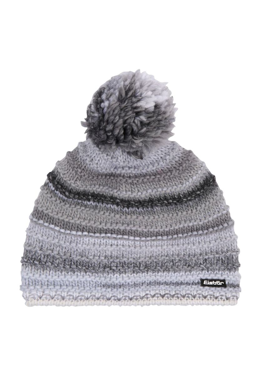 Gestreifte Strickmütze mit Bommel