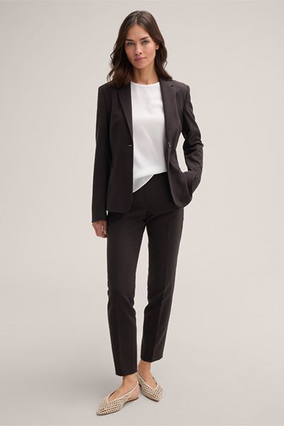 Crêpe Kurzarmbluse in Ecru mit Rundhalsausschnitt