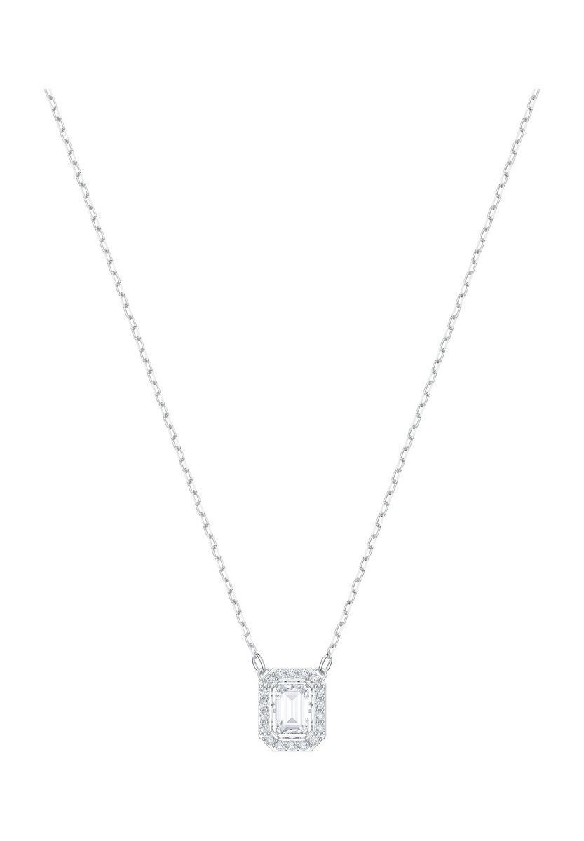 Elegante, silberfarbene Halskette mit Kristallanhänger