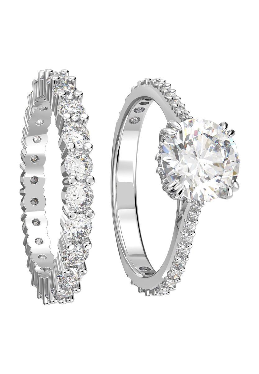 Funkelndes Kristallring-Set Rhodium-Finish