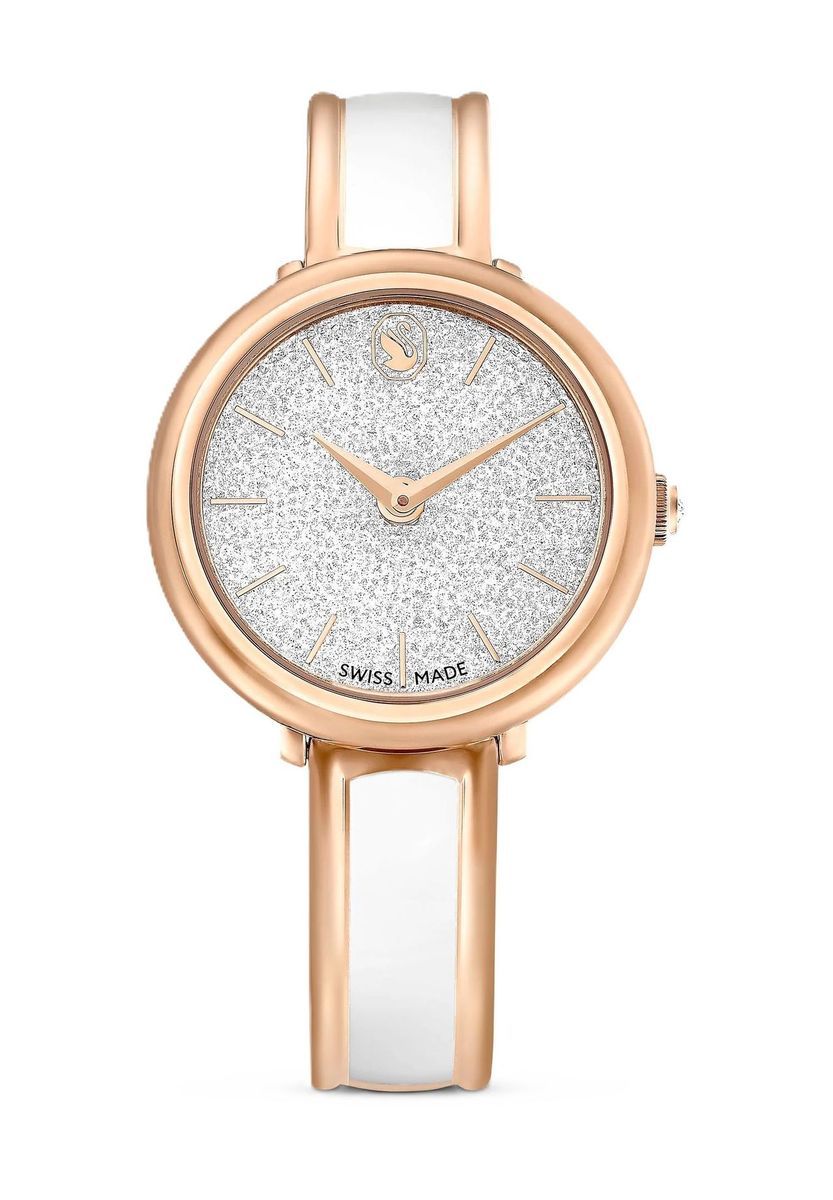 Roségold & Weiße Armreif-Uhr