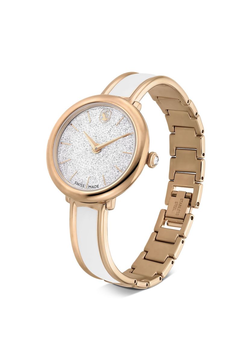 Roségold & Weiße Armreif-Uhr