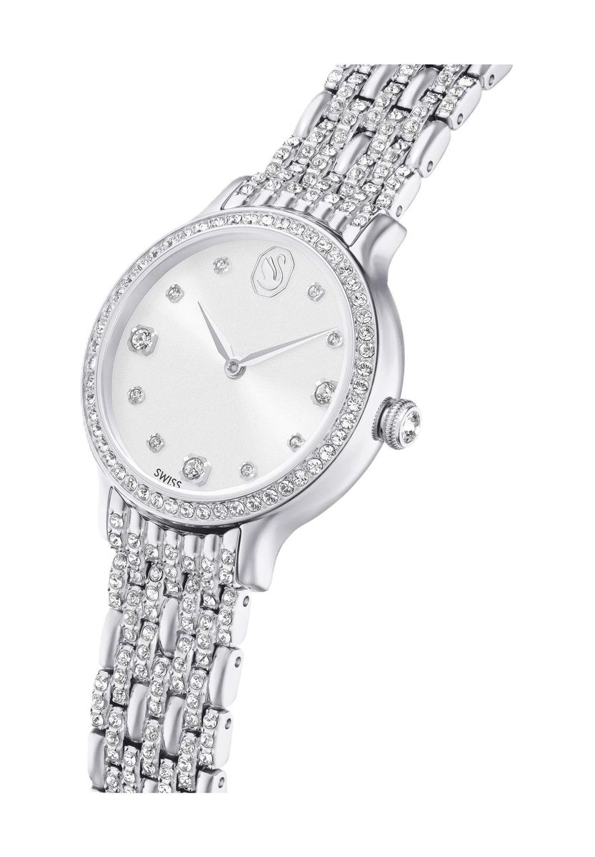 Silberne Damenuhr mit Kristallakzenten