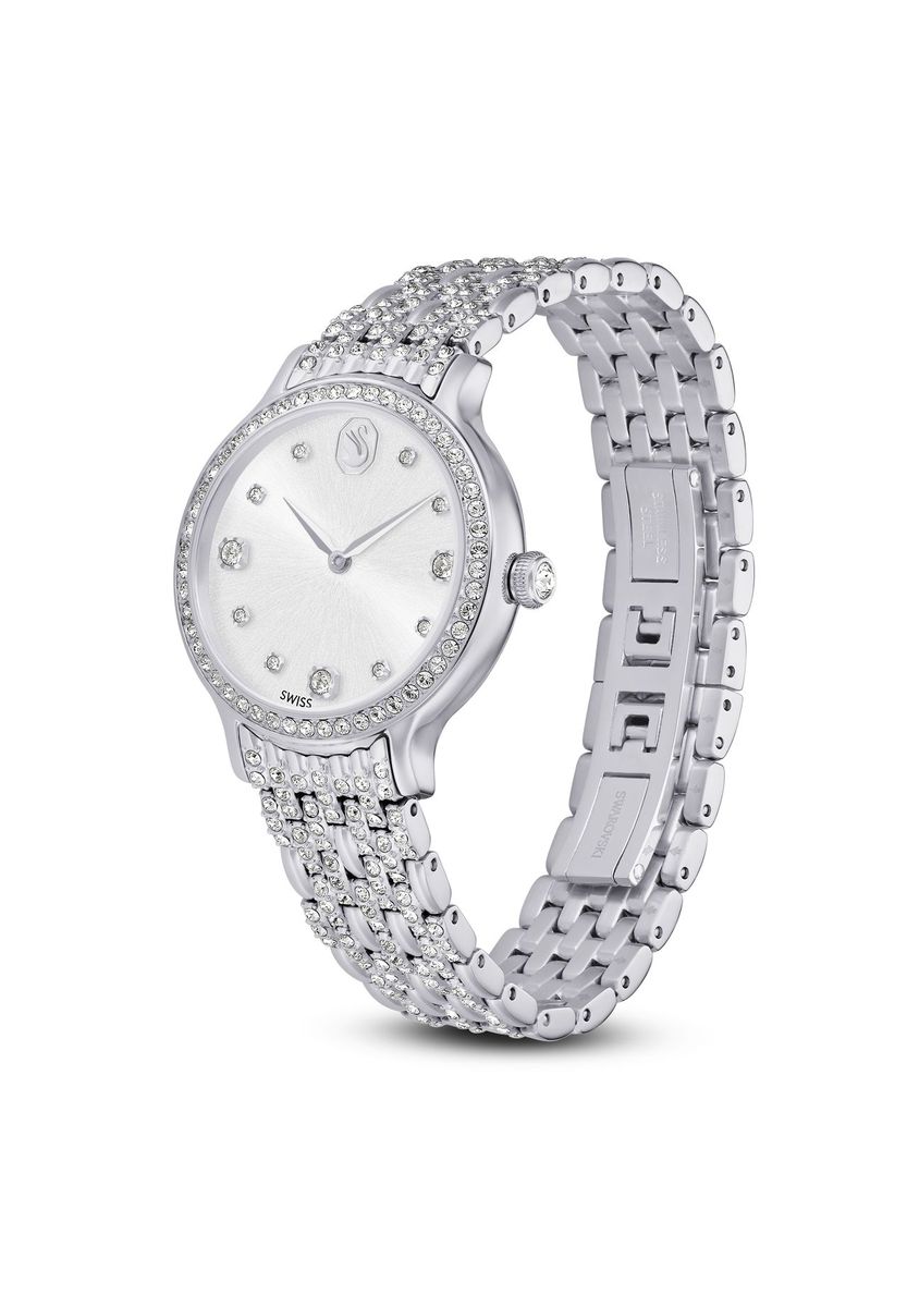 Silberne Damenuhr mit Kristallakzenten