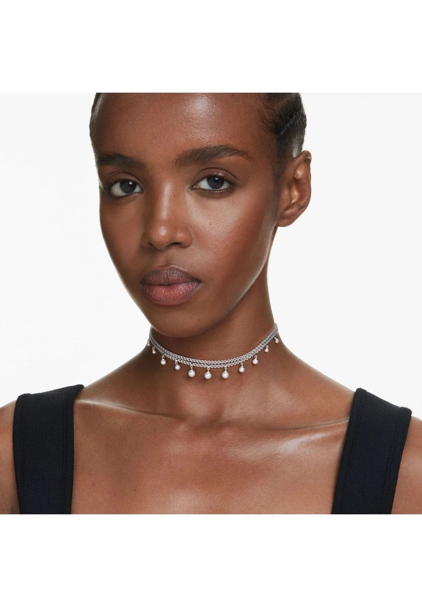 Funkelnde Kristall- und Perlen-Choker-Halskette