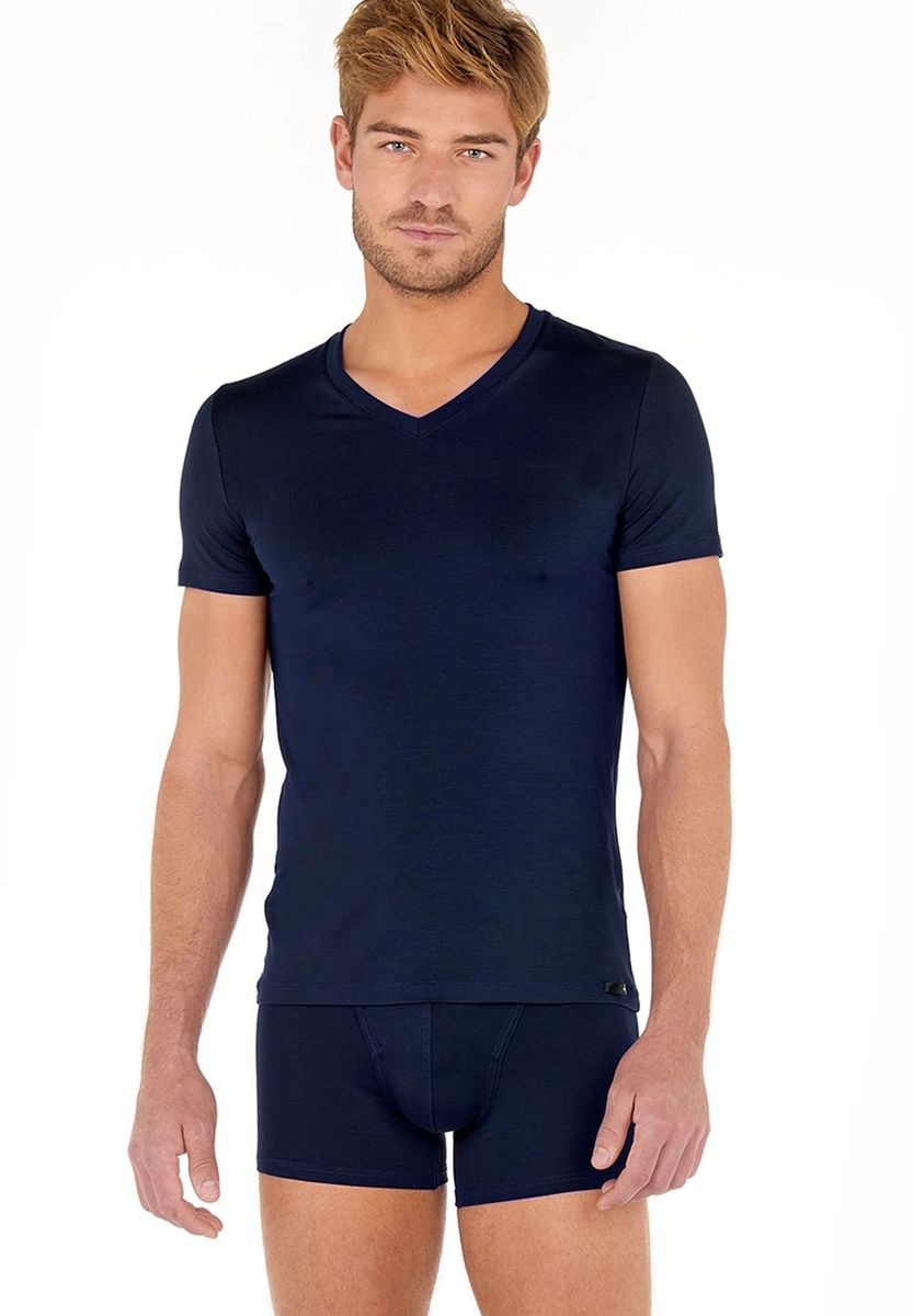 Klassisches V-Ausschnitt Kurzarm T-Shirt