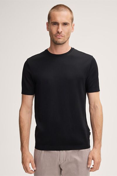 Windsor Floro Schwarzes Baumwoll T-Shirt Rundhals Kurzarm