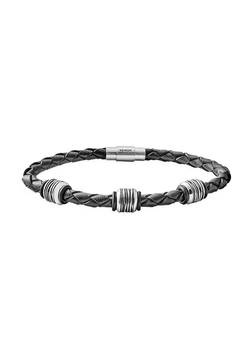 Schwarzes geflochtenes Lederarmband für Herren