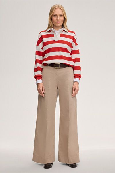 windsor Beigefarbene Palazzo-Hose aus Baumwollstretch mit weitem Bein