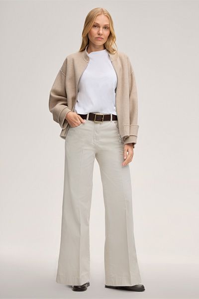 Windsor Ivory Baumwoll Stretch Marlene Hose Weites Bein Hohe Taille