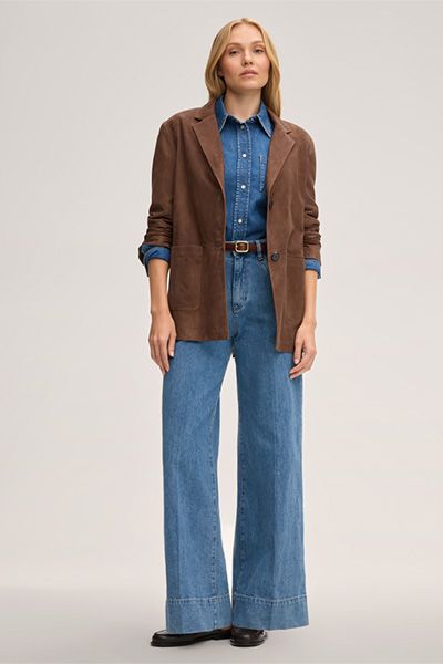 Jeansbluse aus Bio-Baumwolle in Mid Blue Wash mit Tasche