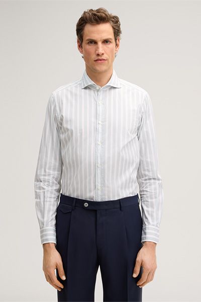 Gestreiftes Baumwollhemd Lano in Grau-Weiß, Slim Fit