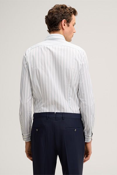 Gestreiftes Baumwollhemd Lano in Grau-Weiß, Slim Fit