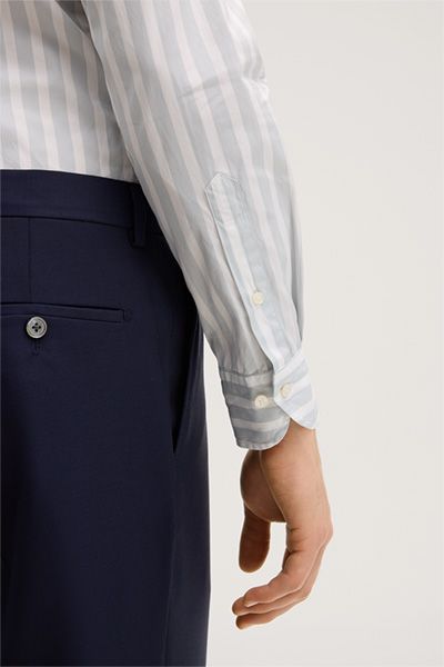 Gestreiftes Baumwollhemd Lano in Grau-Weiß, Slim Fit