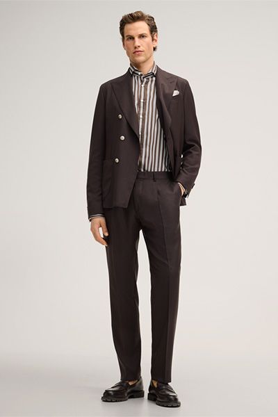 Gestreiftes Lano Baumwollhemd in Braun und Weiß mit Kragen