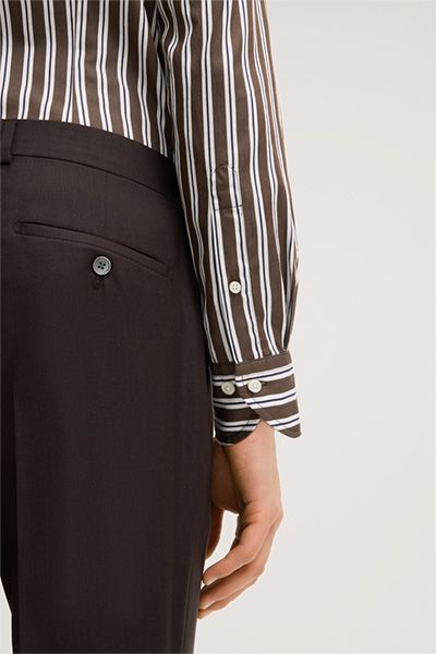 Gestreiftes Lano Baumwollhemd in Braun und Weiß mit Kragen