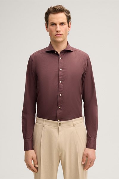 Lano Baumwollhemd in Bordeaux Rot mit Haifischkragen