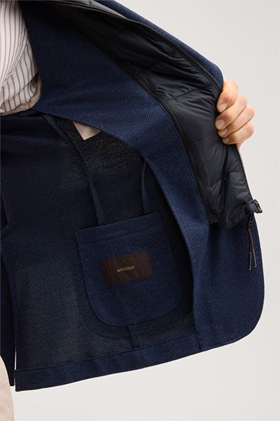 Windsor Triest Blau Gemusterter Blazer mit Zip-Inlay Weste