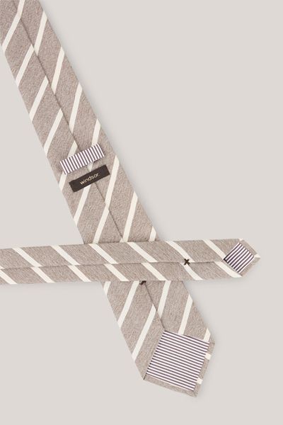 Windsor Seidenmischung Krawatte gestreift Grau Ecru diagonales Muster