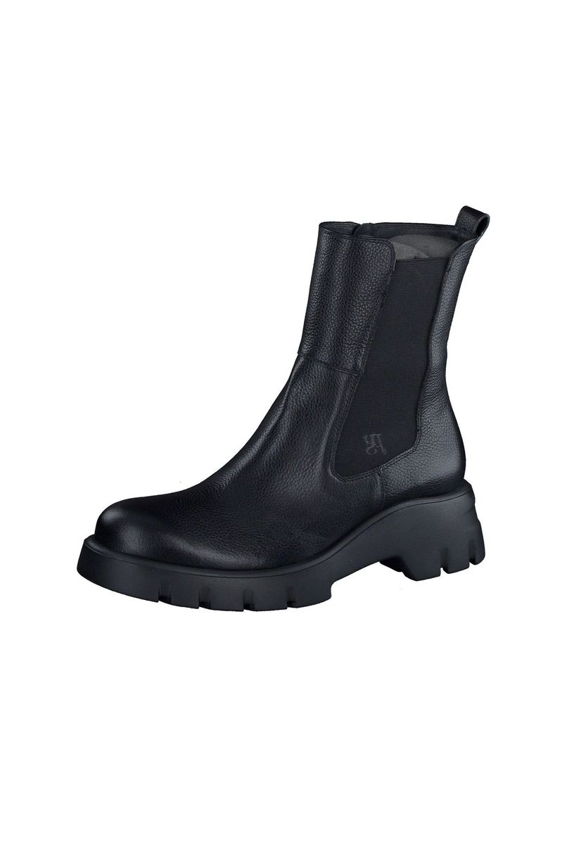 Schwarze Chelsea Stiefelette aus Leder mit Blockabsatz