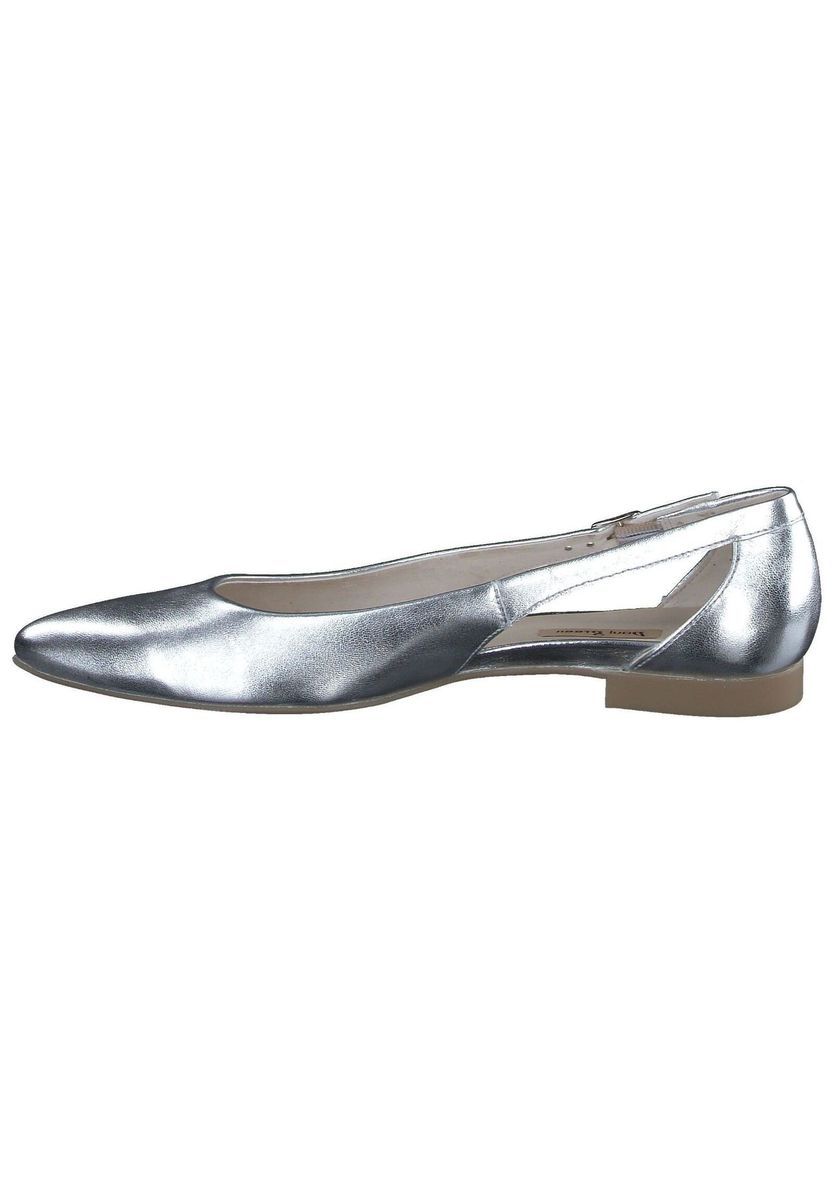 Elegante silberne Lederballerinas mit spitzer Zehenkappe